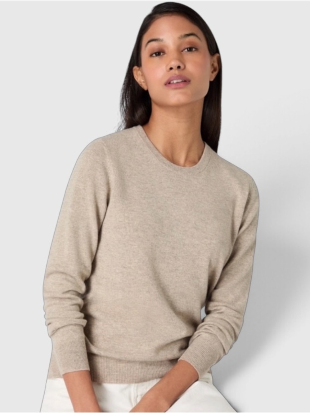Everlane Recycled Cashmere Classic Crewneck Sweater in Heathered Oatmeal Medium